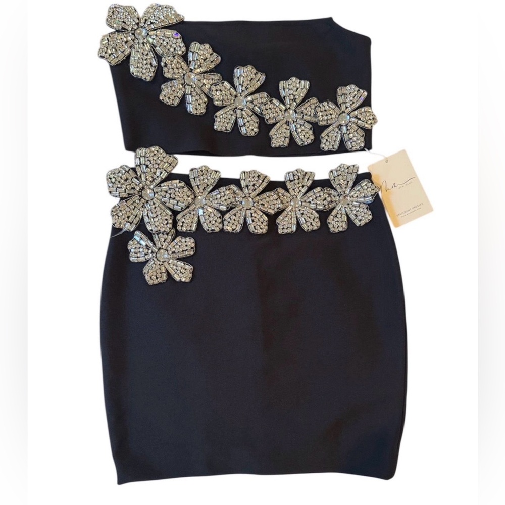 Mew Mews Black Crop Top and Skirt Set with Crystals